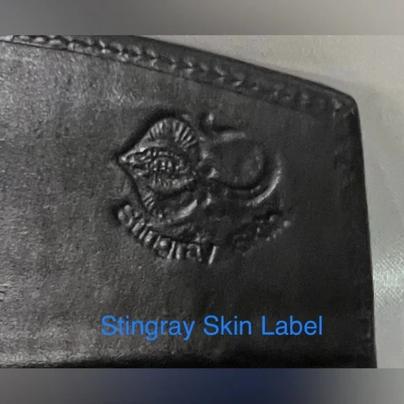Black Long Wallet Genuine Sparkling Sting Ray Skin Billfold Snap & Zipper - Picture 2 of 8